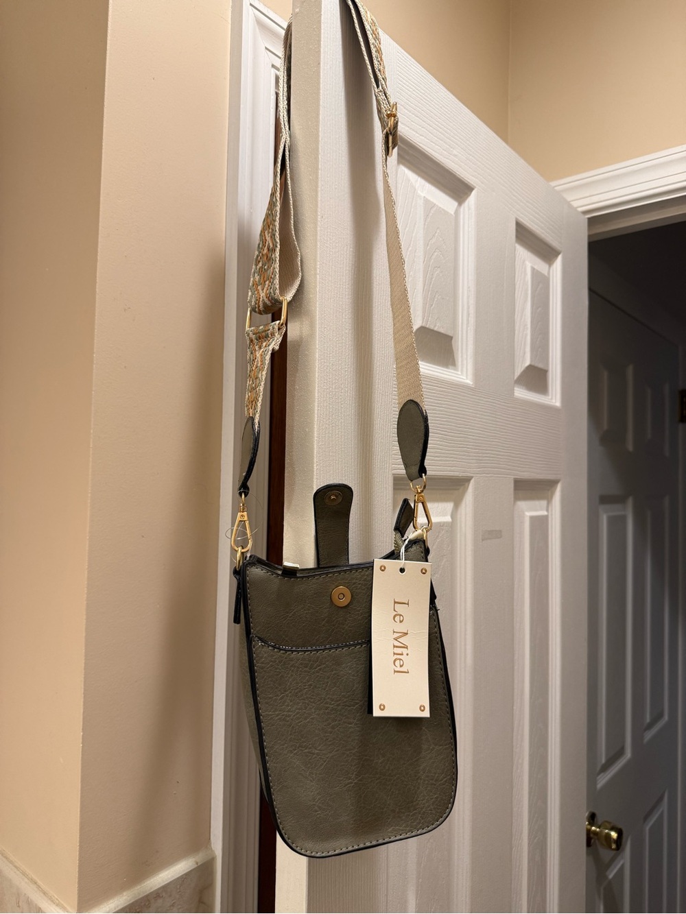 Le Miel Olive Green Crossbody Bag with Detachable Strap